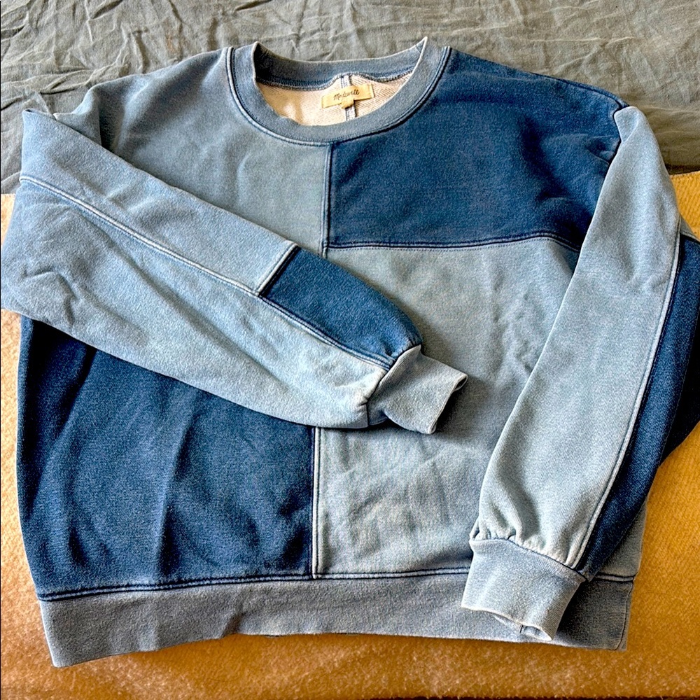 Madewell Blue Patchwork Sweatshirt